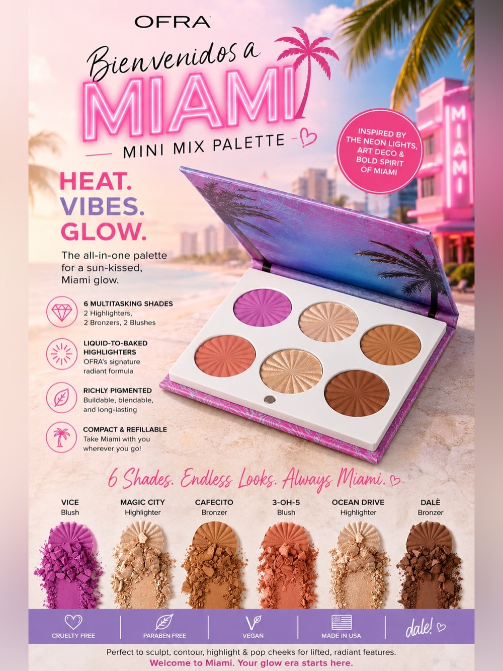 OFRA Bienvenidos a Miami Mini Mix Face Palette | Blush Bronzer Highlighter NIB